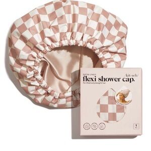 Kitsch Satin Lined Flexi Shower Cap - Terracotta Checker